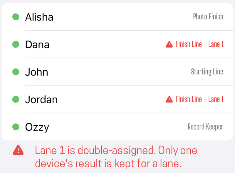 Two devices on the same lane, named in the list while it is still free to fix